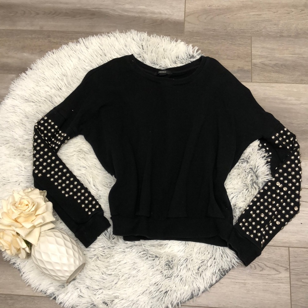 Black studded crew neck